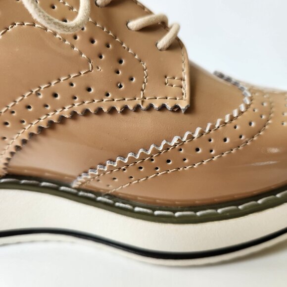 Dadawen Women's Tan Apricot Patent Oxford Platform Wingtip Brogues Casual Retro - Picture 5 of 11